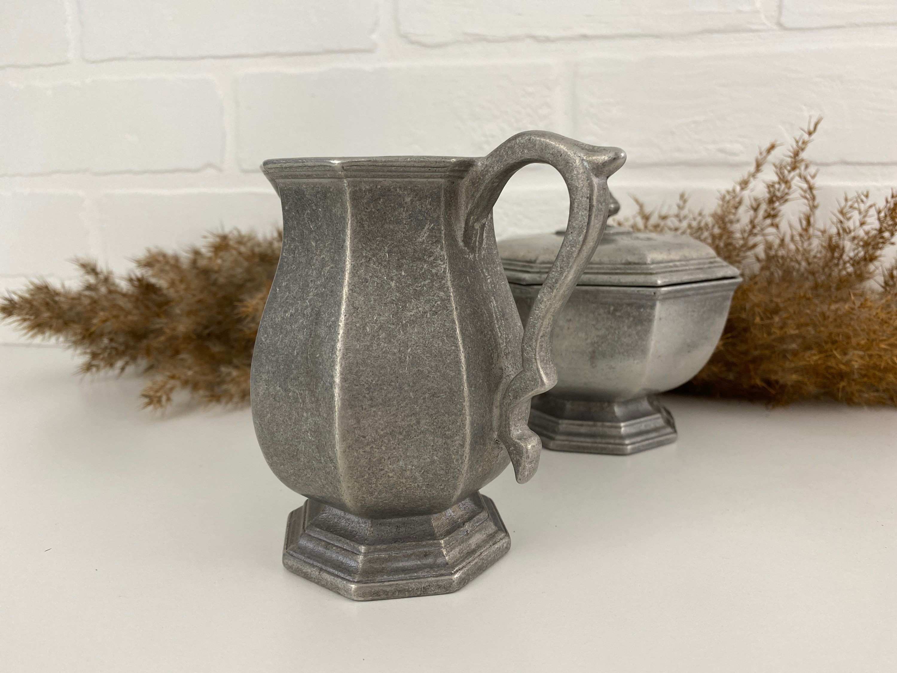 Vintage Pewter Sugar Bowl & Creamer Set Octagonal Etsy