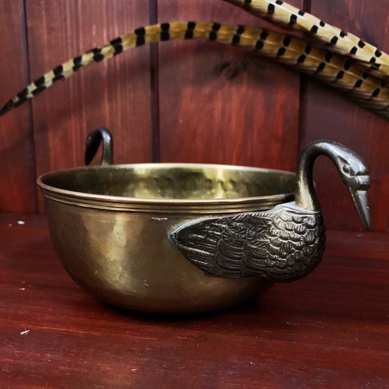 Vintage Swan Bowl Swan Handles Brass 9 Etsy