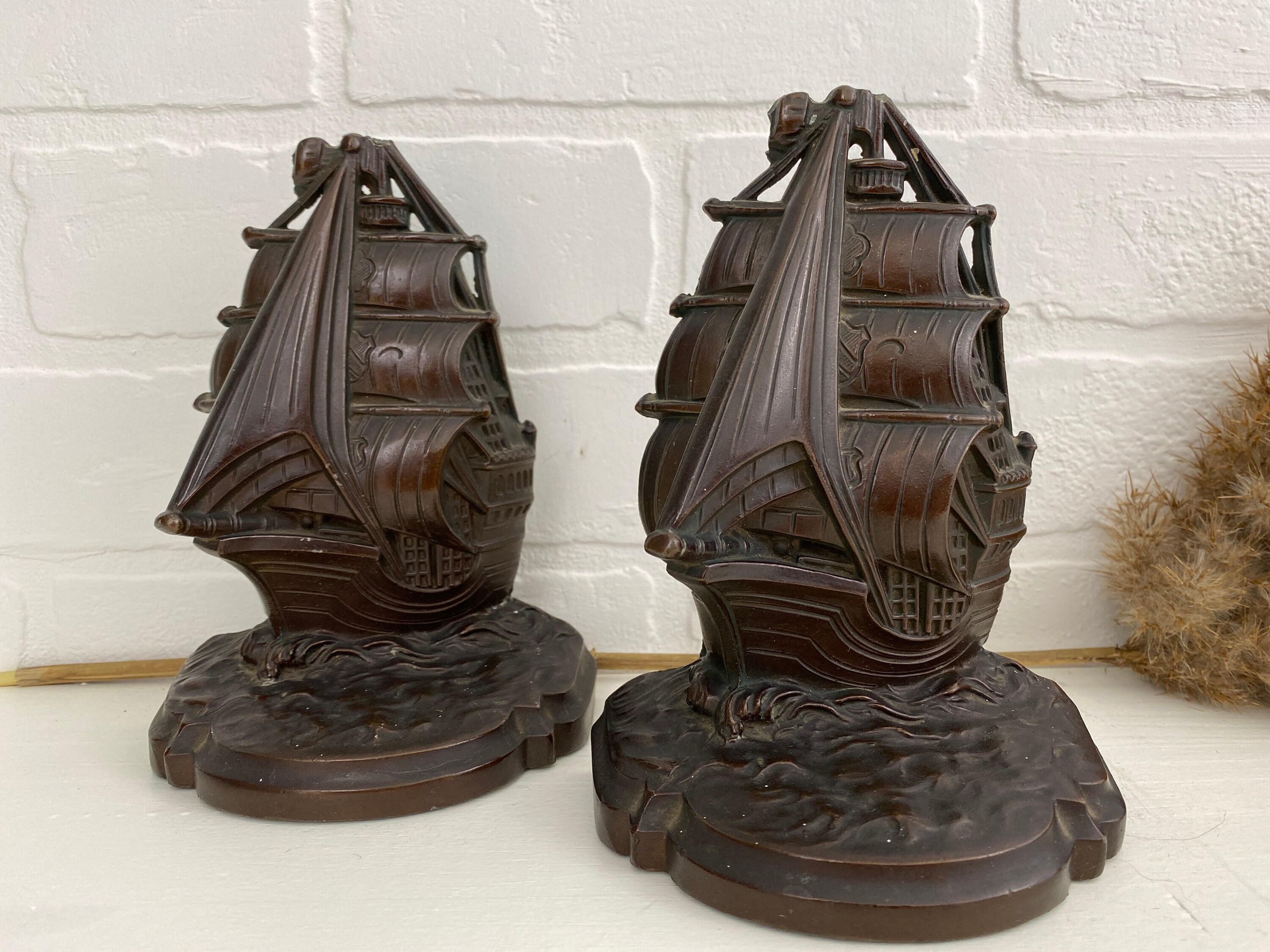 Vintage Ship Bookends 1930 N.Y.C. Metal 6.5 Etsy