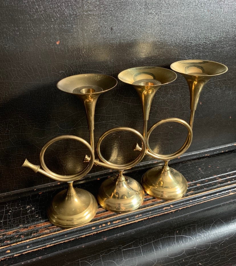Vintage Candlestick Holder French Horn Trumpet 10 Etsy