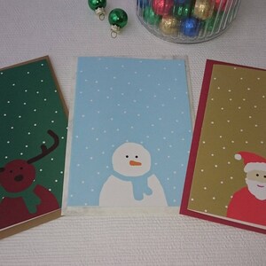 6-teiliges Weihnachtsset: 3 Weihnachtskarten + 3 Briefumschläge - Rentier, Schneemann, Weihnachtsmann