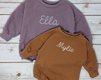 Custom Embroidered Oversized Sweater Romper Organic Cotton Sweater Birthday Present Baby Shower Gender Neutral Name Sweatshirt Personalized