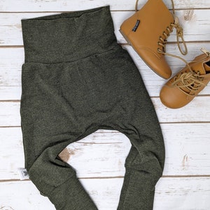 Heathered Green Slouchy Grow With Me Pants Capris Shorts - Baby Pants - Baby Leggings - Toddler Clothes - Children's Clothes - Baby Clothes