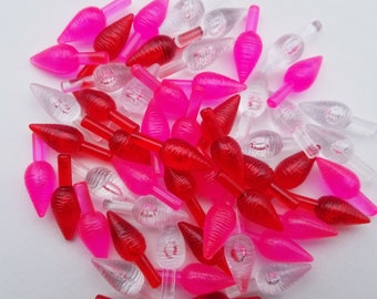 Large "Red, Pink & Clear" Valentine's Mix Ceramic Christmas Tree Light Pegs / Bulbs - 30, 50 and 100 Piece