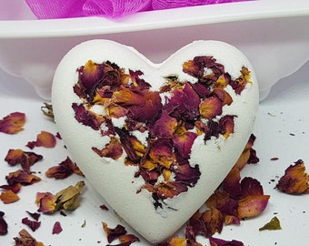 Rose Petal Bath Bomb, Bridal Party Gifts, Heart Bath Bomb, Rosebud Bath Soak, Romantic Gifts for Her, Floral Bath Fizzy, Valentines Day