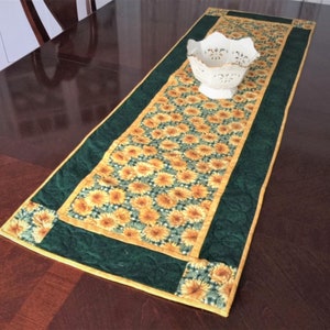 Handmade Quilted 46 Inch Sunflower Table Runner,  Sunflower Centerpiece Runner, Quilted Summer Runner,Sunflower Linens,Sunflower Decor