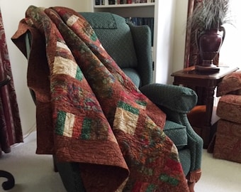 62 Inch Fall Batik Quilt,Fall Quilted Throw, Autumn Quilt,Autumn Batik Quilt