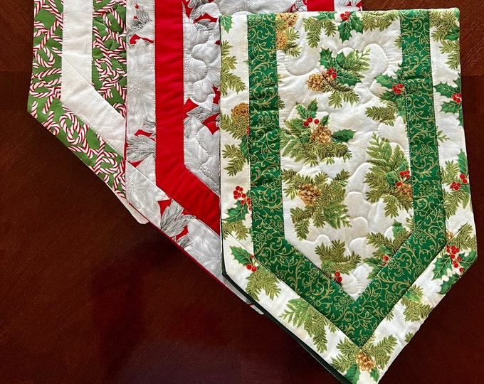 36 Inch Quilted Christmas Table Runner in Three Fabrics,short Christmas