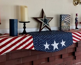 4th of July Flag Mantel Cover, Patriotic Mantel Scarf, Independence Day Mantel Scarf