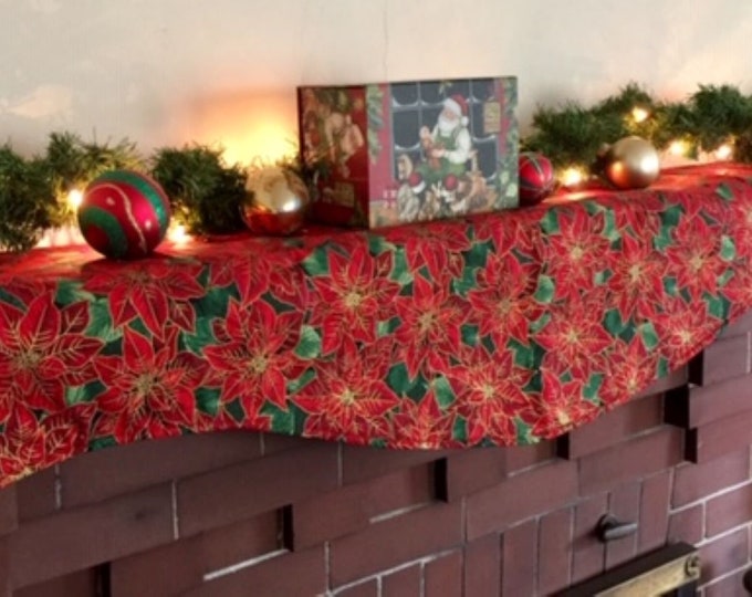 Red Poinsettia Christmas Mantel Scarf Red Holiday Mantle Etsy