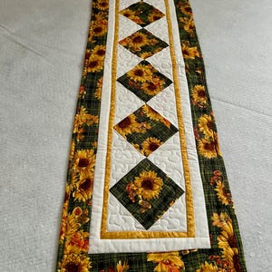 Handmade Quilted 44 Inch Sunflower Table Runner, Sunflower Runner for Coffee Table