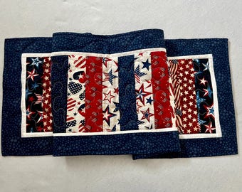 Quilted 50 Inch Patriotic Runner, Handmade Quilted 4th of July Table Runner,Americana Quilted Runner