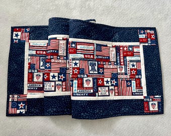 46 Inch Quilted Patriotic Table Runner,4th of July Table Runner,Handmade Quilted Americana Runner,Red White Blue Table Runner