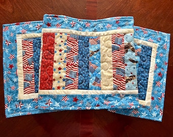 Quilted 46 Inch 4th of July Table Runner, Handmade Quilted Patriotic Table Runner,Americana Quilted Runner