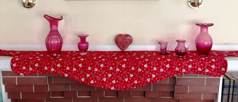 Red Hearts Valentines Day Mantel Scarf Fireplace Valentines Etsy