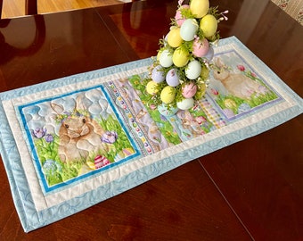 36 Inch Handmade Quilted Easter Bunny Table Runner,Easter Centerpiece Runner,Coffee Table Runner