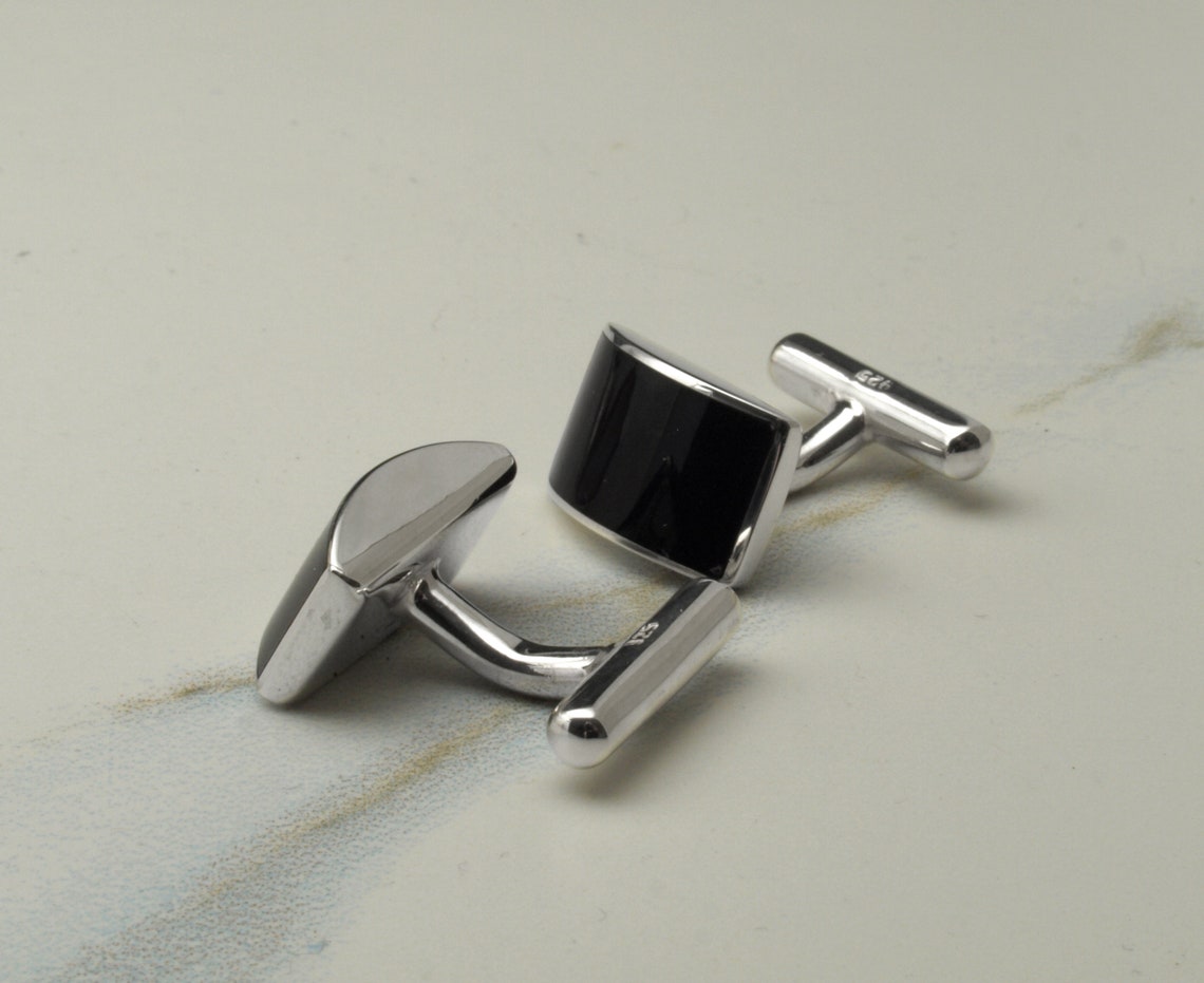Silver and black cufflinks Etsy