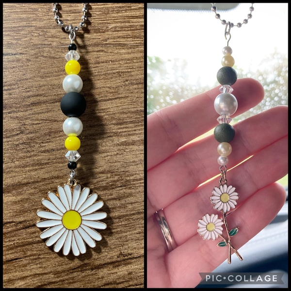 Daisy Rearview Mirror Charm, Daisy Charm, Gift for her, Daisy Pendant, Daisy Mirror Charm, Daisy gift, Daisy gifts for her, flower charm