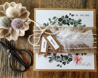 Ab 3,69 Euro: EINLADUNG HOCHZEIT Boho - Vintage | Eukalyptus | Hochzeitseinladung | Einladungskarte | Eucalyptus | Kraftpapier Thula