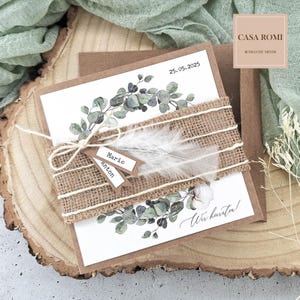 Hochzeitseinladungen Eukalyptus, Einladungen zur Hochzeit, personalisiert, modern, grün, weiß,  Hochzeitseinladung, Einladung Hochzeit THULA