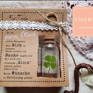 Personalisierter Glücksbringer - mit echtem 4 blättrigem Kleeblatt im Glas, als Geschenk für d. beste Freundin, Mama, Frau, Mann, Miranda1