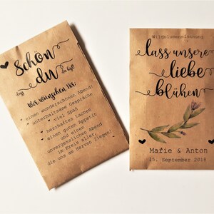 10x Wedding Favors Flower Seeds Vintage Flower Seed Bags Wildflower Seeds Love Bloom Gifts Wedding Favors Kraft Paper image 3