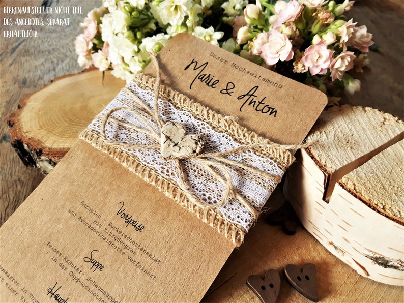 Ab 4,29 Euro: Menükarte Menü Hochzeit Vintage Getränkekarte Jute Kraftpapier Getränke Getränkeliste Buffetkarte Menu Menue Spitze JENNY Bild 2