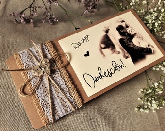 DANKESKARTE Hochzeit VINTAGE personalisiert individualisiert Danksagung Wir sagen Danke Karten Hochzeit Kraftpapier Jute JENNY W