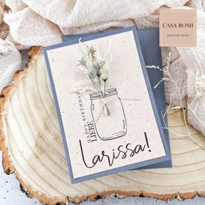 Geburtstagskarte mit Trockenblumen, personalisiert, blau, Glückwunschkarte zum Geburtststag, Alles Liebe zum Geburtstag, Happy Birthday,Lori