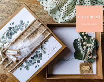 Wedding gift box with dried flowers, wedding money gift, gift for the bride and groom, personalized, EUCALYPTUS TAULA