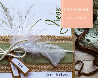 From 6.00 euros: Wedding congratulations card in landscape format, personalized with name, pampas grass - Pamper