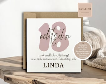 18th birthday girl, finally of legal age, personalized birthday card for 18th birthday, 18 years old, daughter, granddaughter, friend, Jule