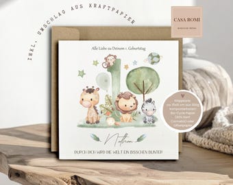 Personalized 1st birthday card for a Leo child, boy/girl, 1st birthday card, 1st birthday card, ACHIM