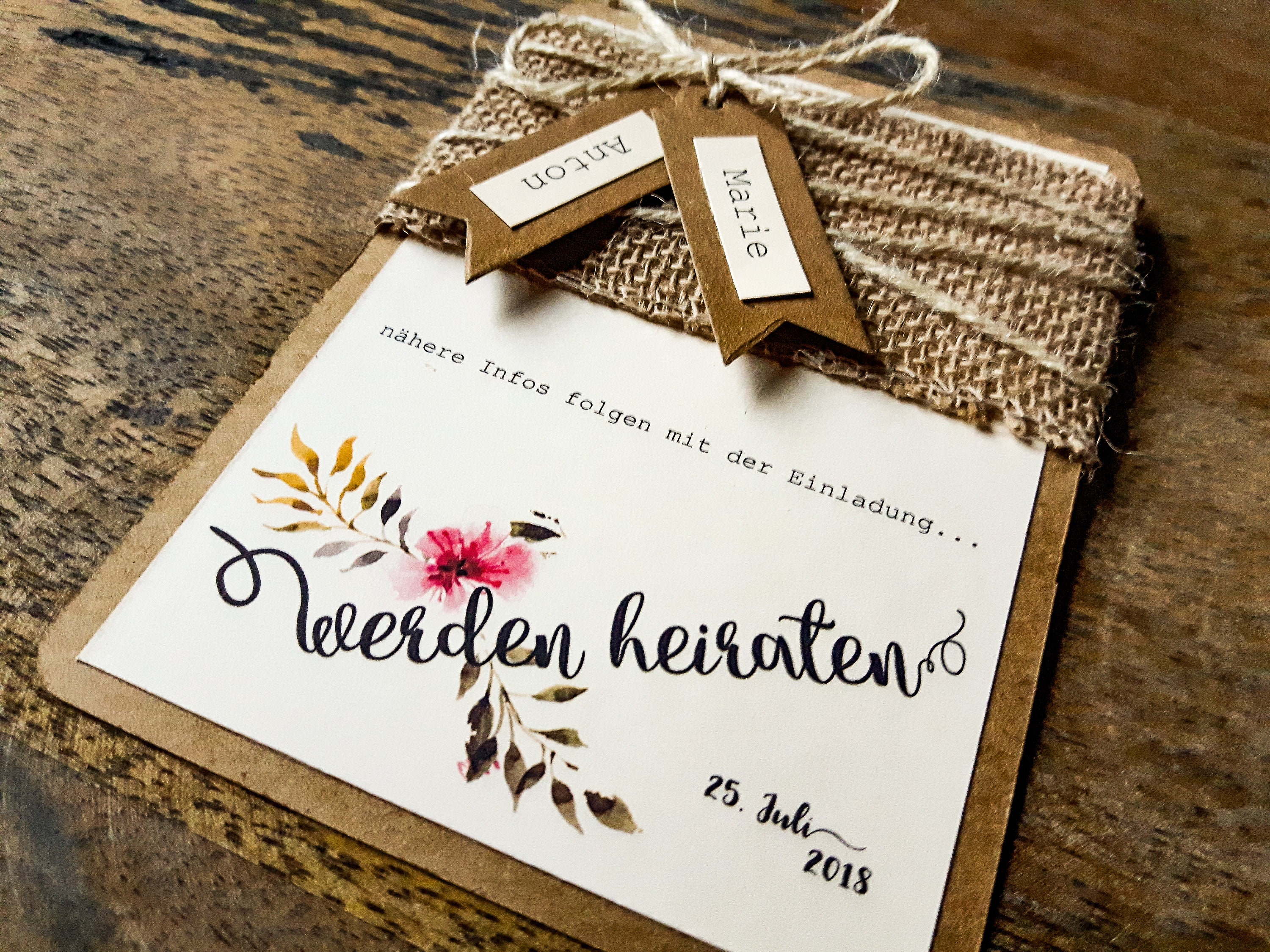 Desde 3,49 euros: Save The Date INVITACIÓN DE BODA Invitación a la boda  Tarjetas de invitación VINTAGE en papel kraft invitaciones de yute boda de, image size:3000x2250