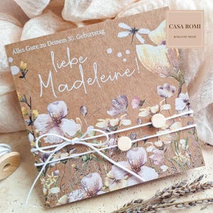 Geburtstagskarte personalisiert, mit Blumen aus Kraftpapier, Geldgeschenk Geburtstag, Happy Birthday, , 18., 20., 30., 40., 50., MoukiB