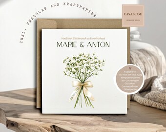 Wedding congratulations card with baby's breath, personalized wedding card, wedding wishes, card for the bride and groom, STAT