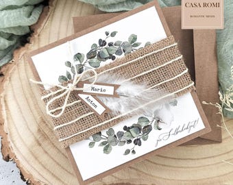 From 7.00 Euro: Congratulations card for wedding anniversaries, silver weddings, golden weddings, cash gifts - personalized with names, EUKALYPTUS THULA