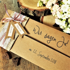 HOCHZEITSEINLADUNG VINTAGE- Einladung Hochzeit Boho| Einladungskarte | Hochzeitskarten | Hochzeitspapeterie | Holzherz |Kraftpapier Jenny A