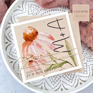 Glückwunschkarte zur Hochzeit personalisiert, Hochzeitskarte modern, mit Aquarell Blumen, Glückwünsche zur Hochzeit für das Brautpaar,  LUCA