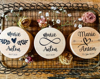 RINGBOX HOCHZEIT Holz - personalisiert | Vintage | Ringkissen | Ringschachtel | Ringschatulle | Ringschale | rund | Boho Wedding