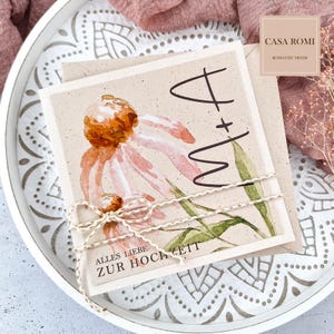 Glückwunschkarte zur Hochzeit personalisiert, Hochzeitskarte modern, mit Aquarell Blumen, Glückwünsche zur Hochzeit für das Brautpaar,  LUCA