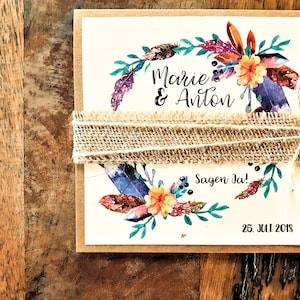 From 2.99 euros: INVITATION WEDDING Boho - wedding invitation | Invitation card | Wedding cards | Vintage | Kraft paper Di FIORI