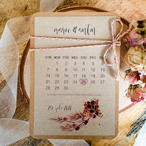 Save The Date Karten BOHO | VINTAGE | Hochzeit | Blumen | Kalender | Kraftpapier |  individualisiert | Kraftpapier | Einladungskarten |Karte