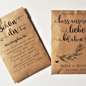 10x Wedding Favors Flower Seeds Vintage Flower Seed Bags Wildflower Seeds Love Bloom Gifts Wedding Favors Kraft Paper image 1