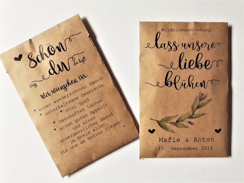 10x Wedding Favors Flower Seeds Vintage Flower Seed Bags Wildflower Seeds Love Bloom Gifts Wedding Favors Kraft Paper image 1