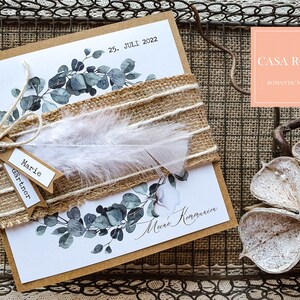 from 3.69 euros: INVITATION COMMUNION - CONFIRMATION | Eucalyptus | Boho Vintage Feather | Invitation cards | boy| Girl| personalized|Thula