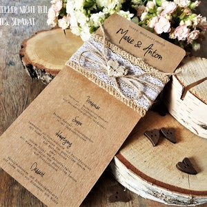 Ab 4,29 Euro: Menükarte Menü Hochzeit Vintage Getränkekarte Jute Kraftpapier Getränke Getränkeliste Buffetkarte Menu Menue Spitze JENNY Bild 1