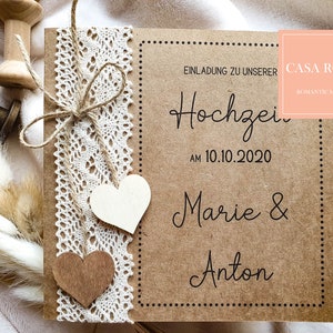 from 3.49 euros: INVITATION WEDDING vintage - wood | Boho Wedding Invitation | Invitation card | Wedding cards|wooden heart| Kraft paper LH brown