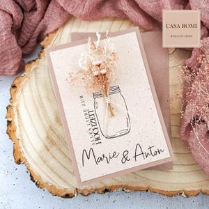 Glückwunschkarte zur Hochzeit personalisiert, mit Trockenblumen, Glückwünsche zur Hochzeit für das Brautpaar, Hochzeitskarte modern, Lori
