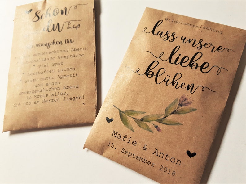 10x Wedding Favors Flower Seeds Vintage Flower Seed Bags Wildflower Seeds Love Bloom Gifts Wedding Favors Kraft Paper image 2